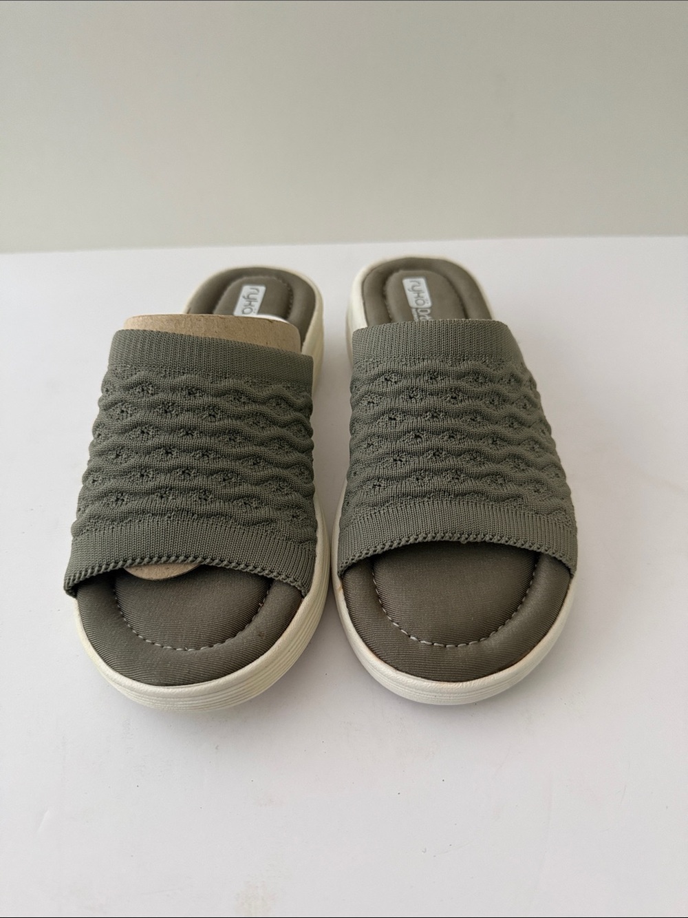 Ryka Olive Green Slip-On Knit Sandals